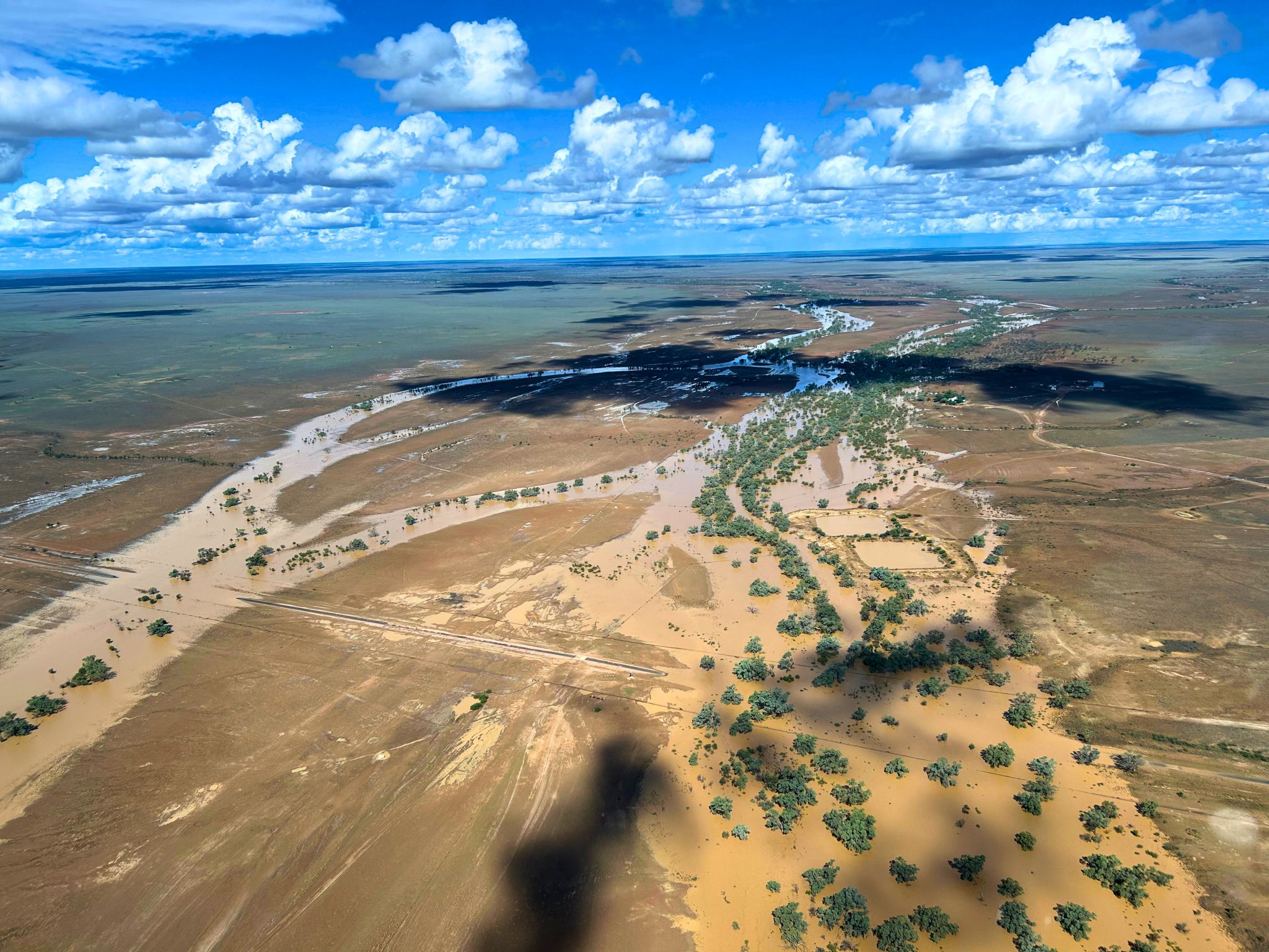 Western Qld Floods – Qld Reconstruction Authority Floodwater spills across the braided channels of Western Queensland in April 2025.